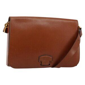 Authentic Christian Dior Shoulder Bag Leather Brown Gold